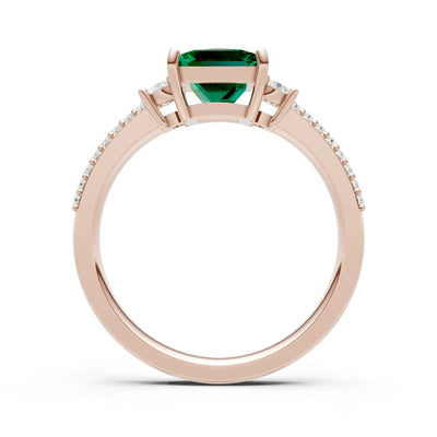 Emerald Three Stone Princess Cut Double Pave Band