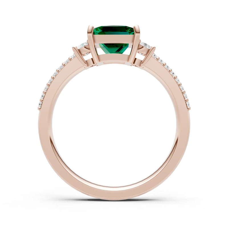 Emerald Three Stone Princess Cut Double Pave Band