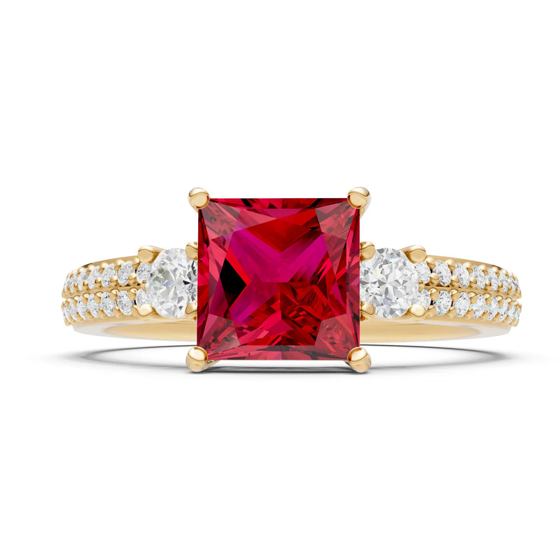 3 Stone Princess Cut Double Pave Band