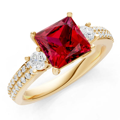 3 Stone Princess Cut Double Pave Band