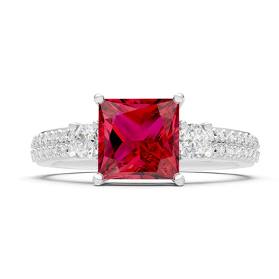 3 Stone Princess Cut Double Pave Band