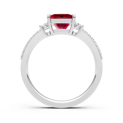 3 Stone Princess Cut Double Pave Band