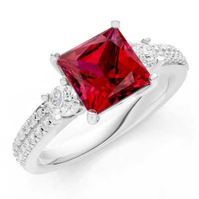 3 Stone Princess Cut Double Pave Band