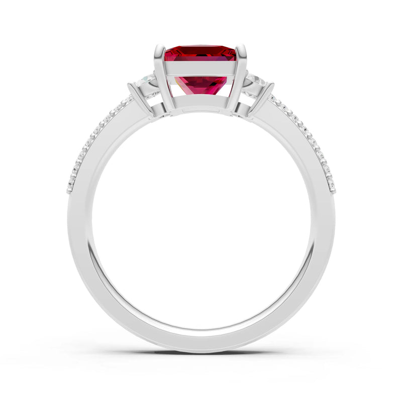 Ruby Three Stone Princess Cut Double Pave Band