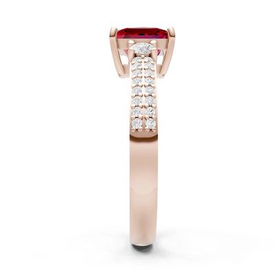 Ruby Three Stone Princess Cut Double Pave Band