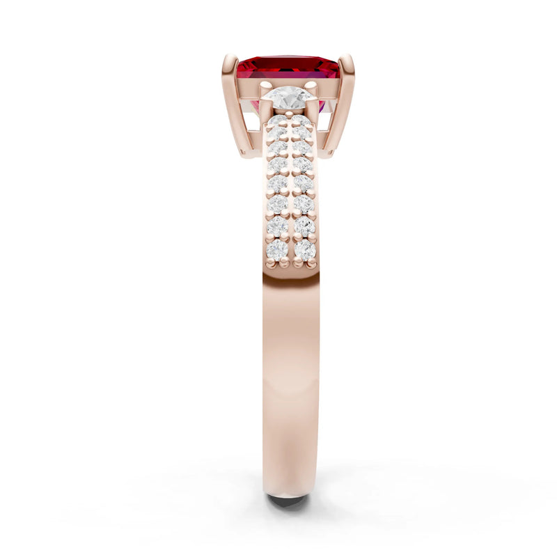 Ruby Three Stone Princess Cut Double Pave Band
