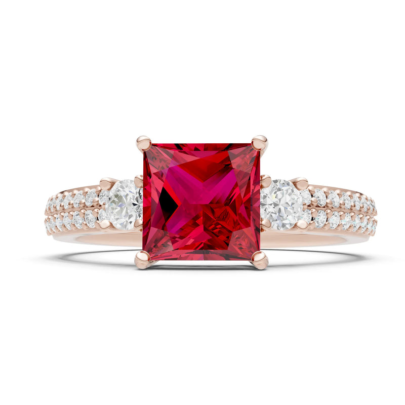3 Stone Princess Cut Double Pave Band