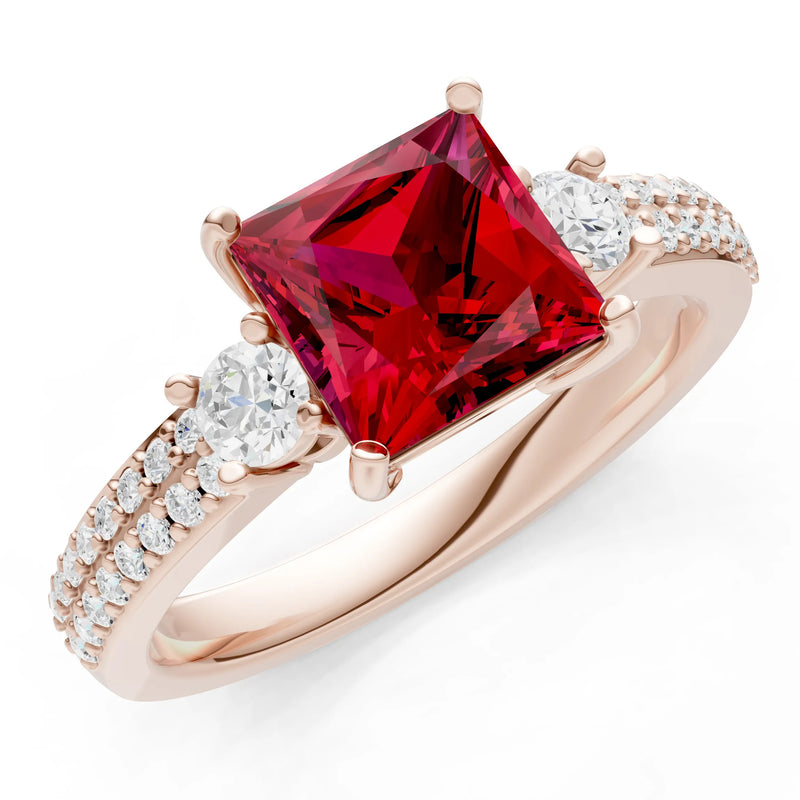 3 Stone Princess Cut Double Pave Band