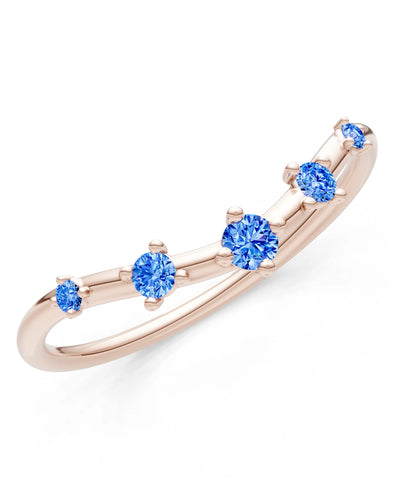 Swiss Blue Topaz Dainty Tiara 5-Stone Round Cut Half Band