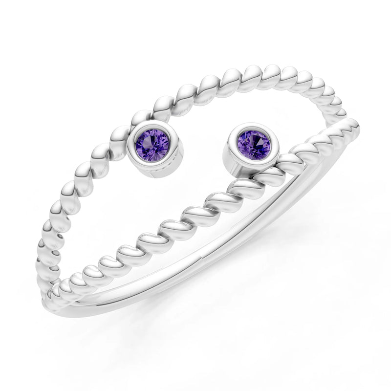 Dainty Rope Round Gemstone Double Station Band