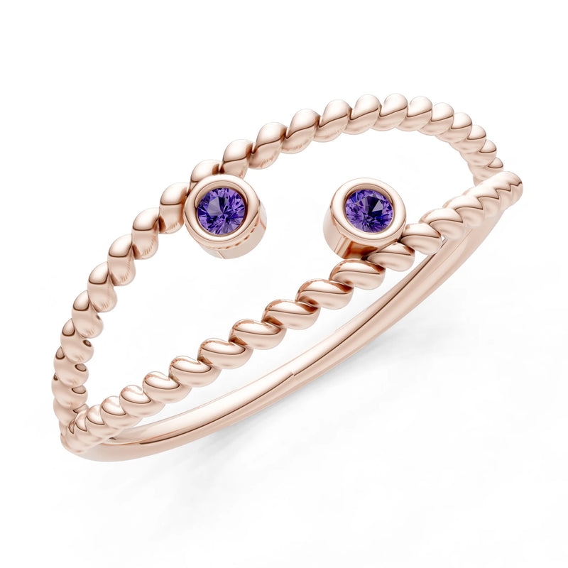 Dainty Rope Round Gemstone Double Station Band