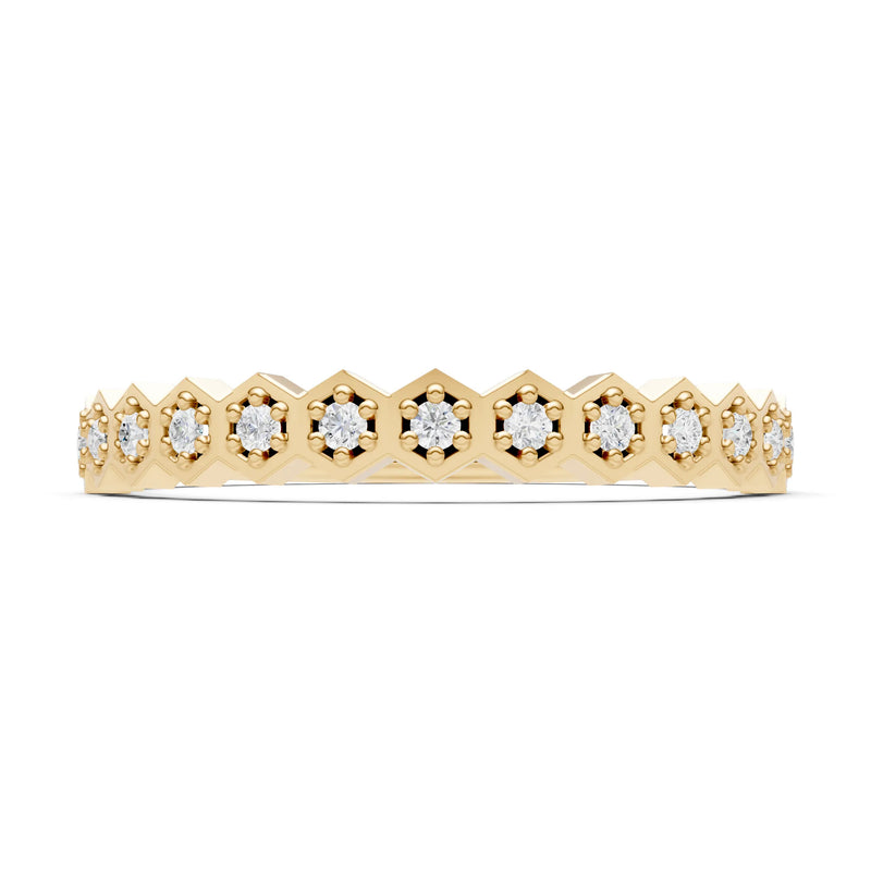 Dainty Hex Cell Round Gemstone Pavé Half Band
