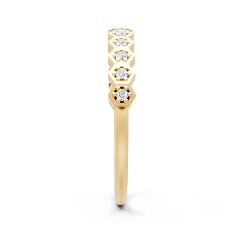 Dainty Hex Cell Round Gemstone Pavé Half Band