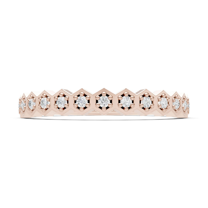 Diamond Dainty Hex Cell Pavé Round Cut Half Band