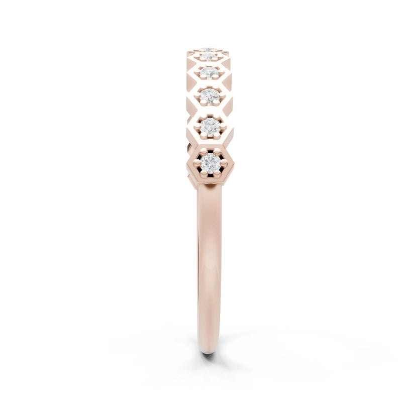 Dainty Hex Cell Round Gemstone Pavé Half Band