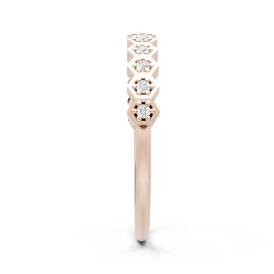 Diamond Dainty Hex Cell Pavé Round Cut Half Band