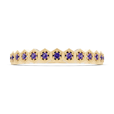 Dainty Hex Cell Round Gemstone Pavé Half Band