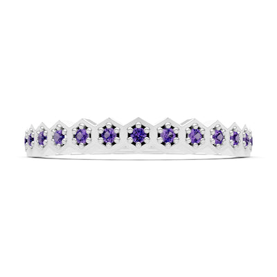 Dainty Hex Cell Round Gemstone Pavé Half Band