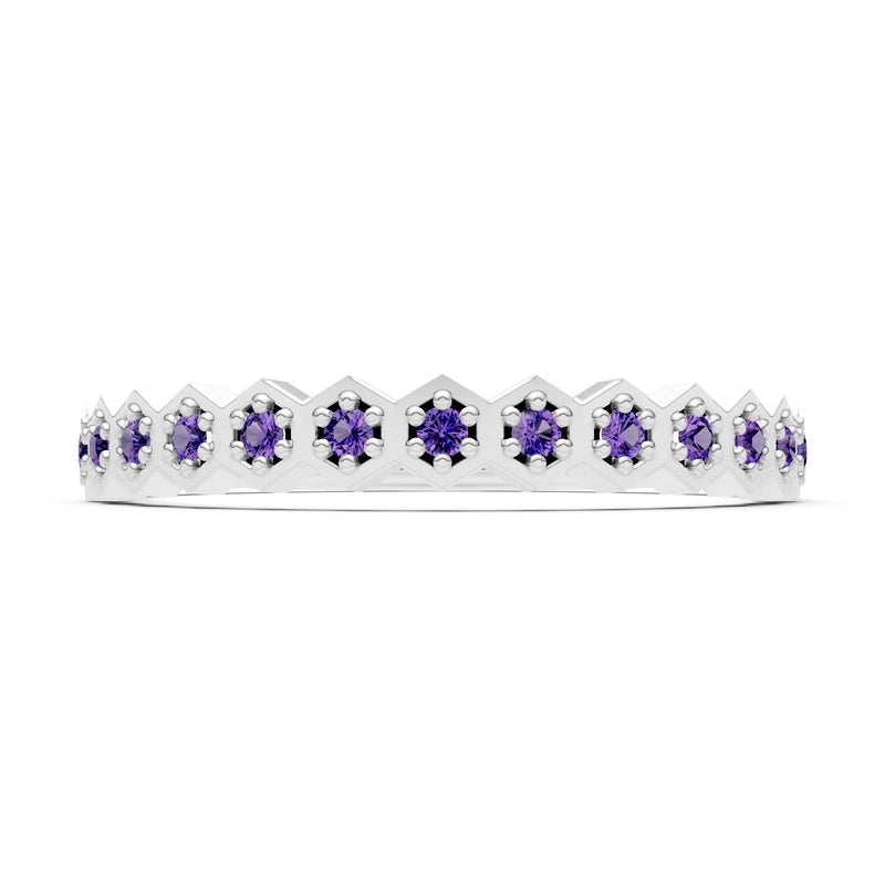 Dainty Hex Cell Round Gemstone Pavé Half Band
