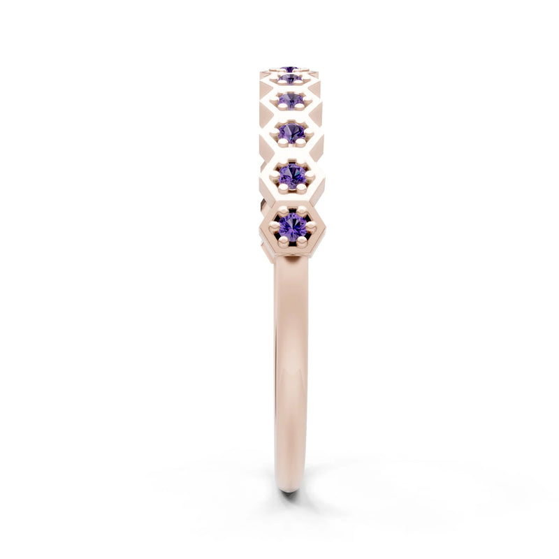 Dainty Hex Cell Round Gemstone Pavé Half Band