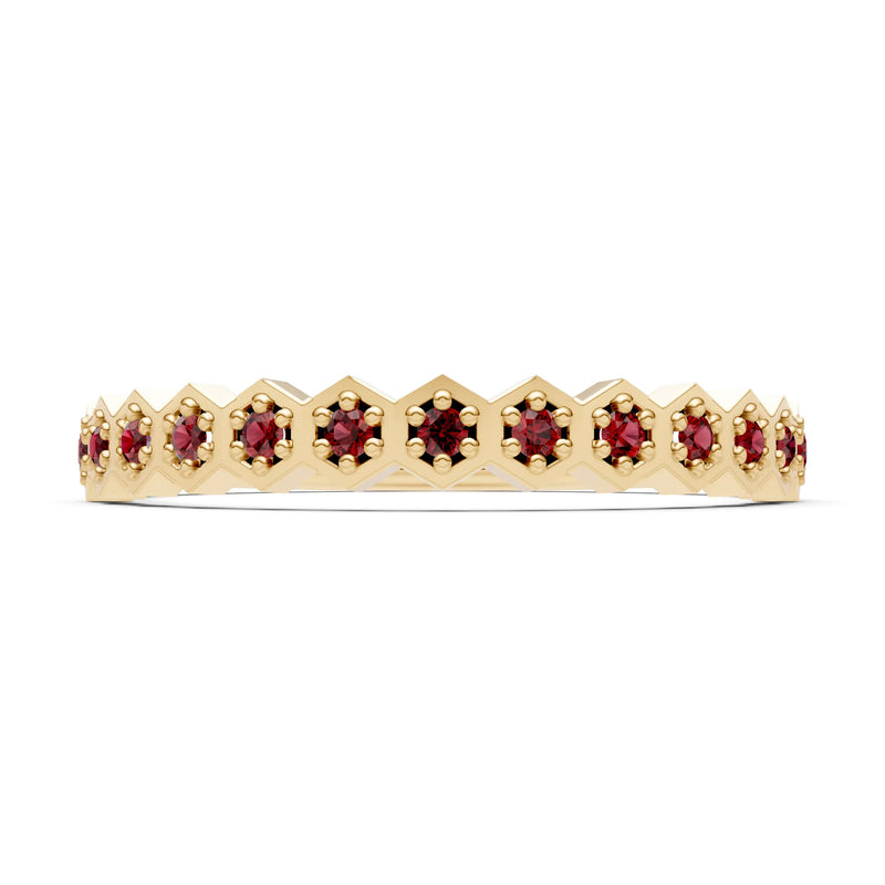 Dainty Hex Cell Round Gemstone Pavé Half Band