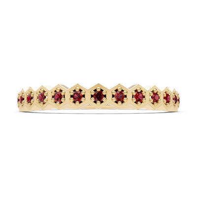 Garnet Dainty Hex Cell Pavé Round Cut Half Band