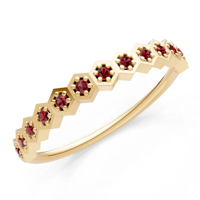 Garnet Dainty Hex Cell Pavé Round Cut Half Band