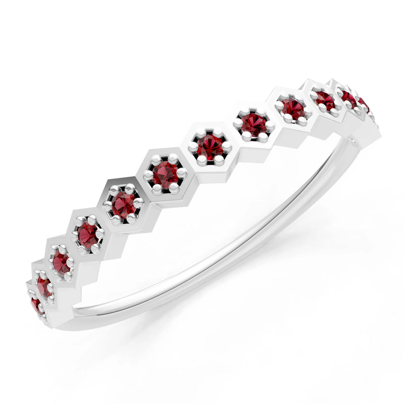 Garnet Dainty Hex Cell Pavé Round Cut Half Band