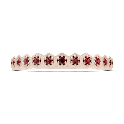 Garnet Dainty Hex Cell Pavé Round Cut Half Band