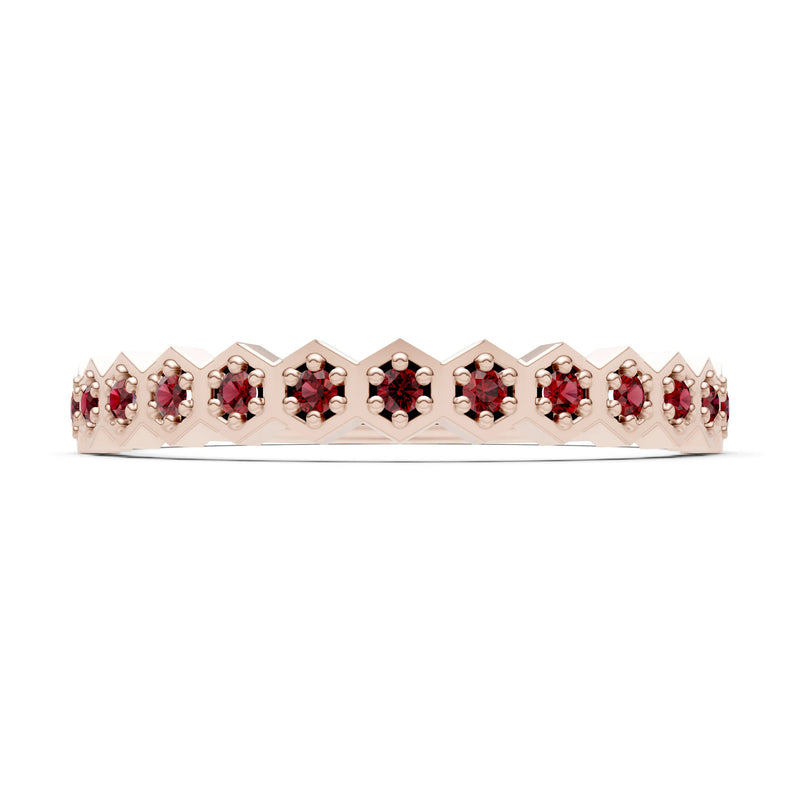 Garnet Dainty Hex Cell Pavé Round Cut Half Band