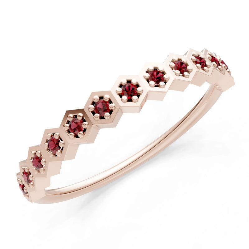 Dainty Hex Cell Round Gemstone Pavé Half Band