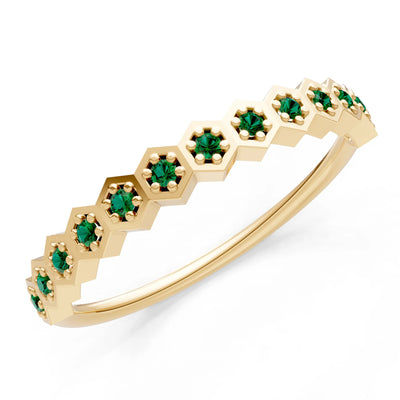Emerald Dainty Hex Cell Pavé Round Cut Half Band