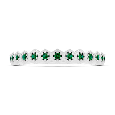 Emerald Dainty Hex Cell Pavé Round Cut Half Band