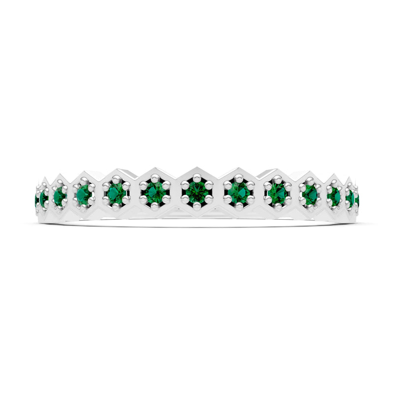 Emerald Dainty Hex Cell Pavé Round Cut Half Band