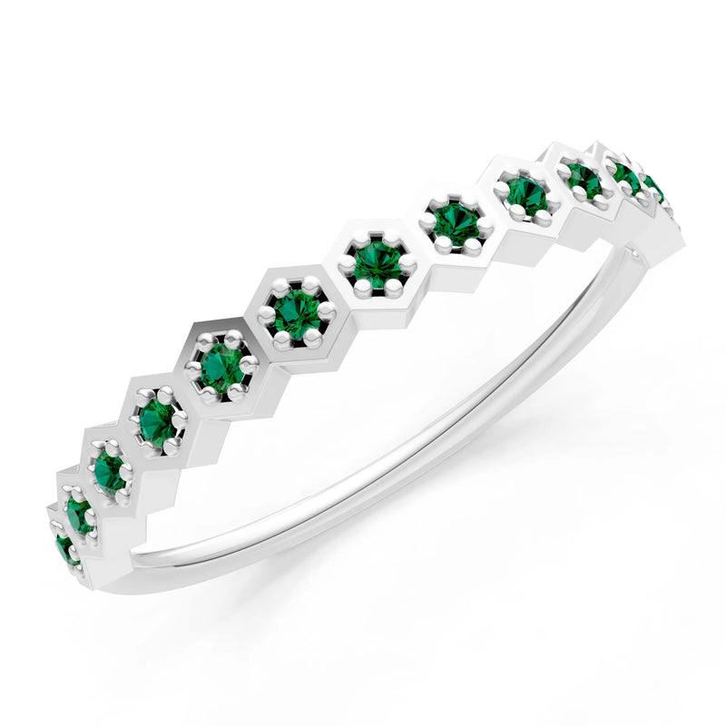 Emerald Dainty Hex Cell Pavé Round Cut Half Band