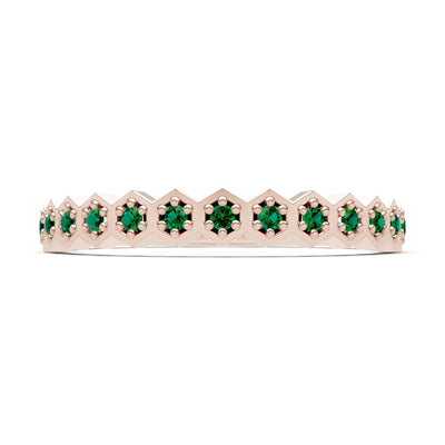Emerald Dainty Hex Cell Pavé Round Cut Half Band
