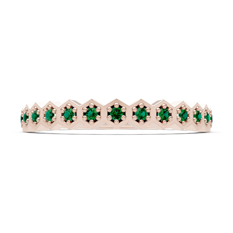 Emerald Dainty Hex Cell Pavé Round Cut Half Band