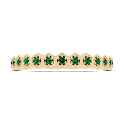 Dainty Hex Cell Round Gemstone Pavé Half Band