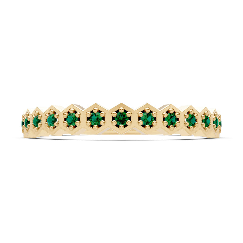 Dainty Hex Cell Round Gemstone Pavé Half Band