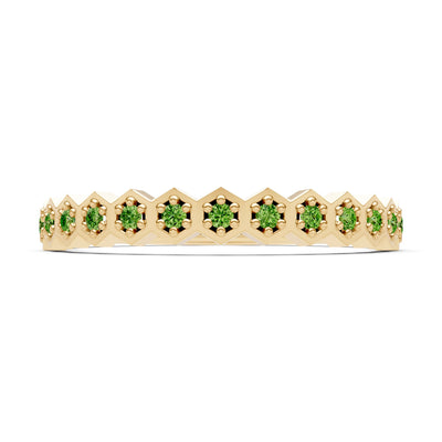 Peridot Dainty Hex Cell Pavé Round Cut Half Band