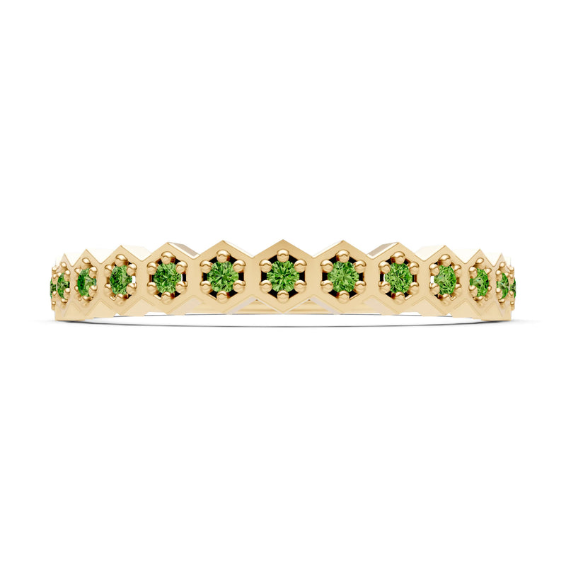 Peridot Dainty Hex Cell Pavé Round Cut Half Band