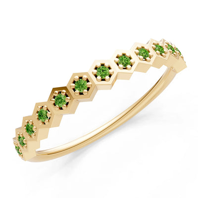 Dainty Hex Cell Round Gemstone Pavé Half Band
