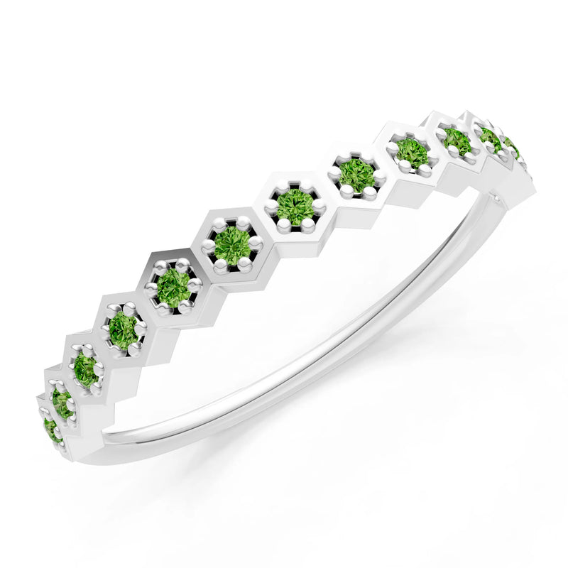 Dainty Hex Cell Round Gemstone Pavé Half Band
