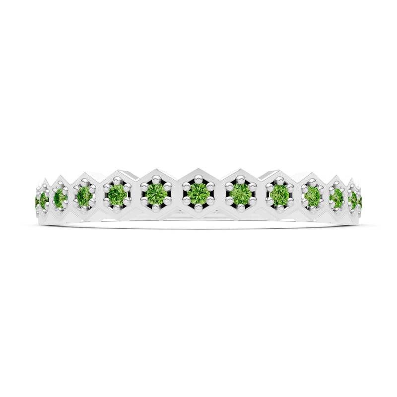 Peridot Dainty Hex Cell Pavé Round Cut Half Band
