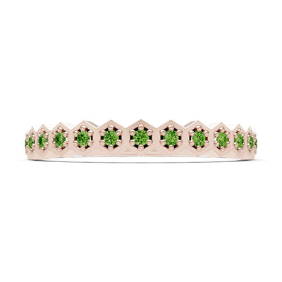 Peridot Dainty Hex Cell Pavé Round Cut Half Band