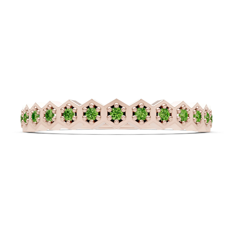 Peridot Dainty Hex Cell Pavé Round Cut Half Band