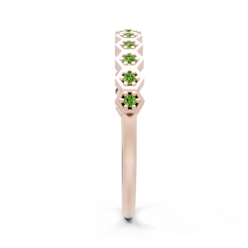 Dainty Hex Cell Round Gemstone Pavé Half Band