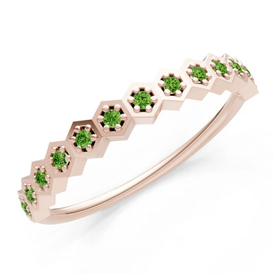 Peridot Dainty Hex Cell Pavé Round Cut Half Band