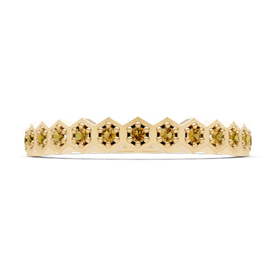 Citrine Dainty Hex Cell Pavé Round Cut Half Band