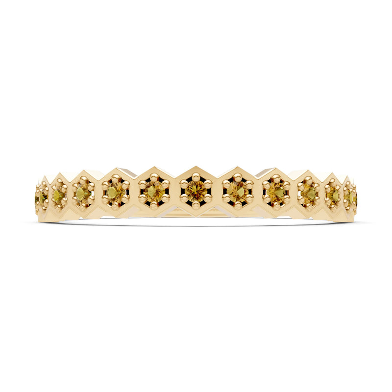 Citrine Dainty Hex Cell Pavé Round Cut Half Band
